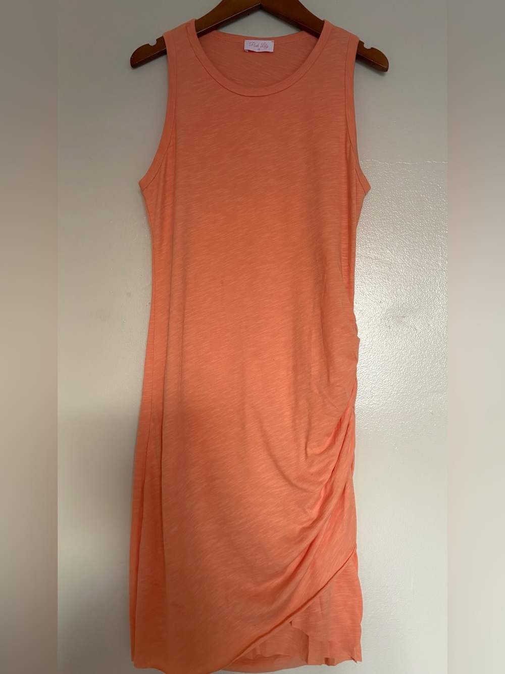 Pink Lily Light Orange/Tangerine Sleeveless Ruched Midi Dress